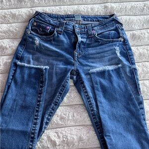 True Religion Women's Dark Blue Distressed Skinny Jeans